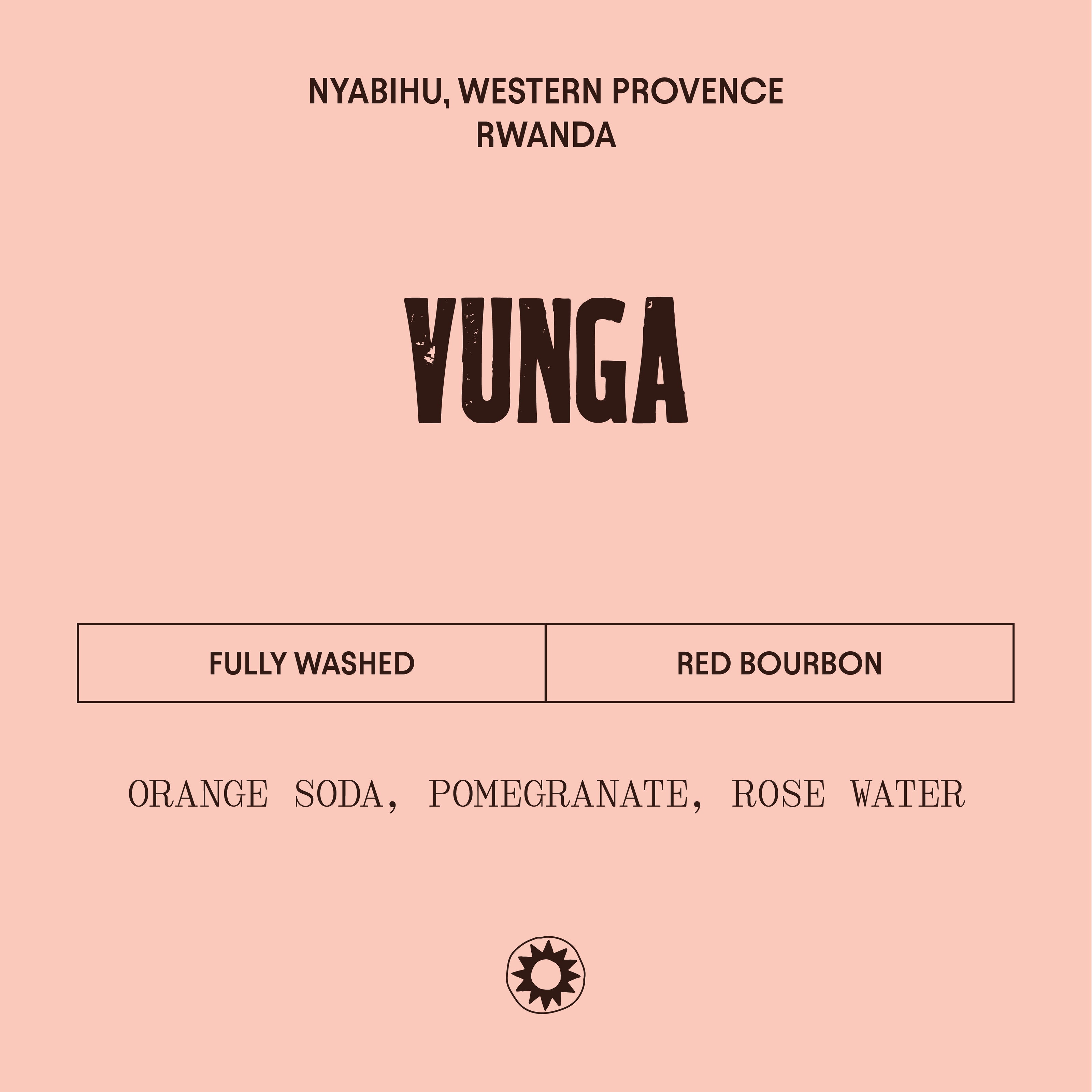Pink label with black text and branding elements on a pink background